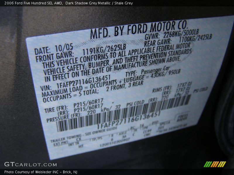 Dark Shadow Grey Metallic / Shale Grey 2006 Ford Five Hundred SEL AWD