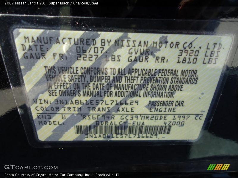 Super Black / Charcoal/Steel 2007 Nissan Sentra 2.0