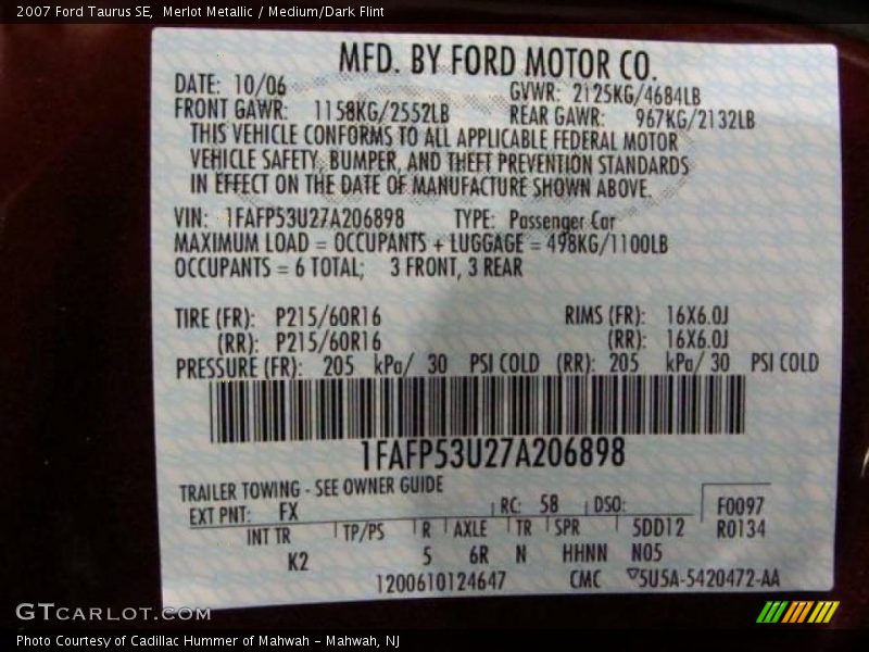 Merlot Metallic / Medium/Dark Flint 2007 Ford Taurus SE