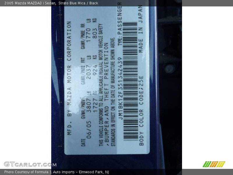 Strato Blue Mica / Black 2005 Mazda MAZDA3 i Sedan