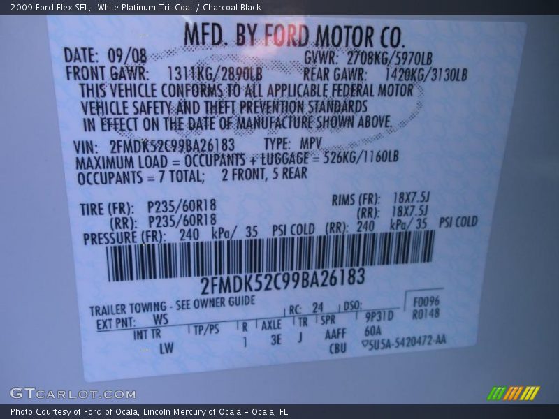 White Platinum Tri-Coat / Charcoal Black 2009 Ford Flex SEL