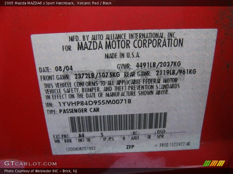 Volcanic Red / Black 2005 Mazda MAZDA6 s Sport Hatchback