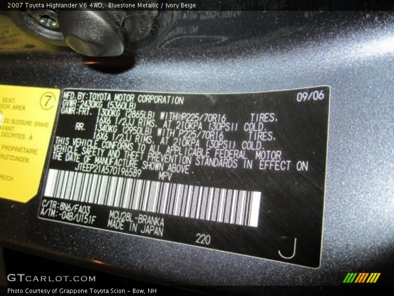 Bluestone Metallic / Ivory Beige 2007 Toyota Highlander V6 4WD