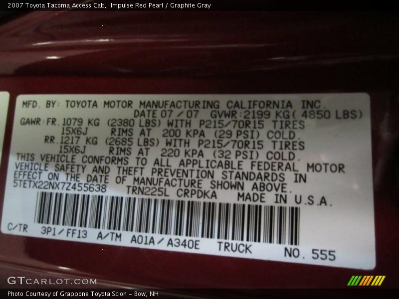 Impulse Red Pearl / Graphite Gray 2007 Toyota Tacoma Access Cab