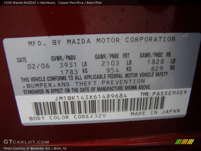 Copper Red Mica / Black/Red 2006 Mazda MAZDA3 s Hatchback