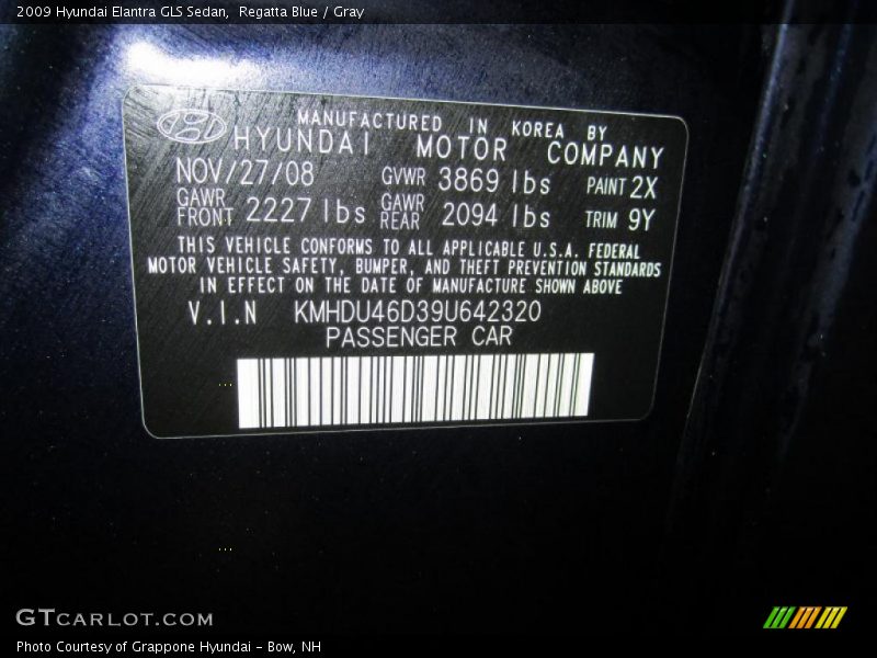 Regatta Blue / Gray 2009 Hyundai Elantra GLS Sedan