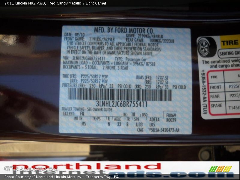 Red Candy Metallic / Light Camel 2011 Lincoln MKZ AWD
