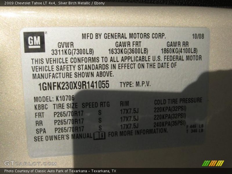 Silver Birch Metallic / Ebony 2009 Chevrolet Tahoe LT 4x4