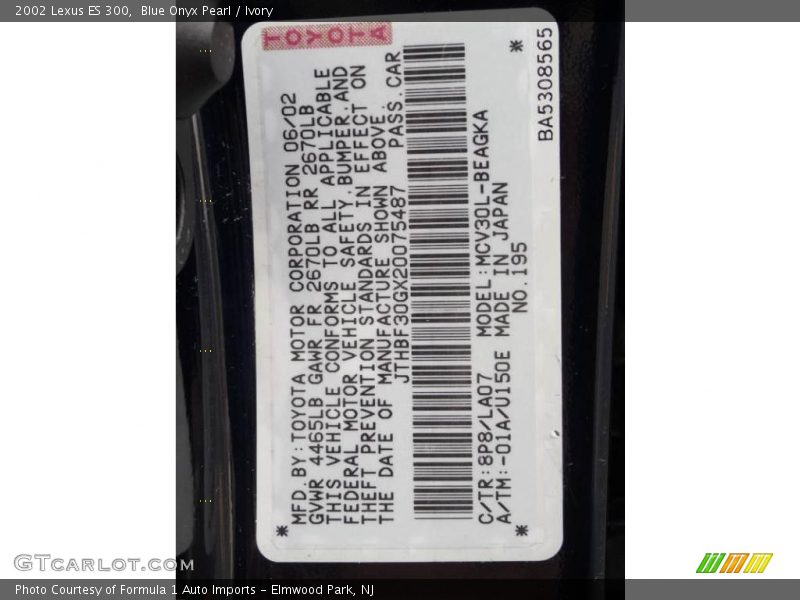 Blue Onyx Pearl / Ivory 2002 Lexus ES 300