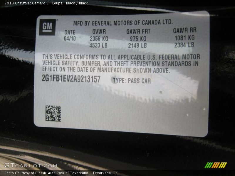 Black / Black 2010 Chevrolet Camaro LT Coupe