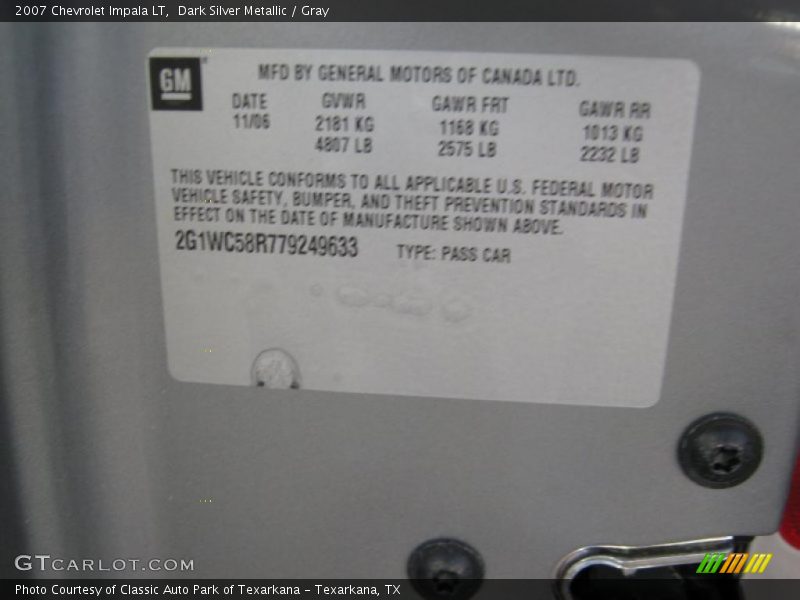 Dark Silver Metallic / Gray 2007 Chevrolet Impala LT
