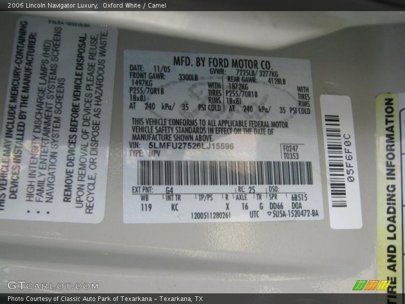 Oxford White / Camel 2006 Lincoln Navigator Luxury