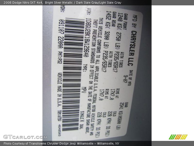 Bright Silver Metallic / Dark Slate Gray/Light Slate Gray 2008 Dodge Nitro SXT 4x4