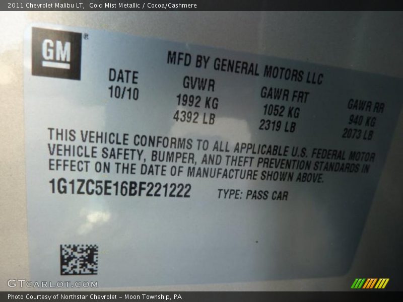 Gold Mist Metallic / Cocoa/Cashmere 2011 Chevrolet Malibu LT
