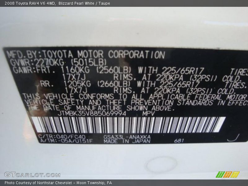 Blizzard Pearl White / Taupe 2008 Toyota RAV4 V6 4WD