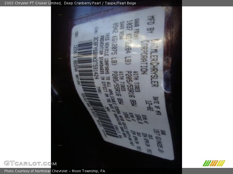 Deep Cranberry Pearl / Taupe/Pearl Beige 2003 Chrysler PT Cruiser Limited