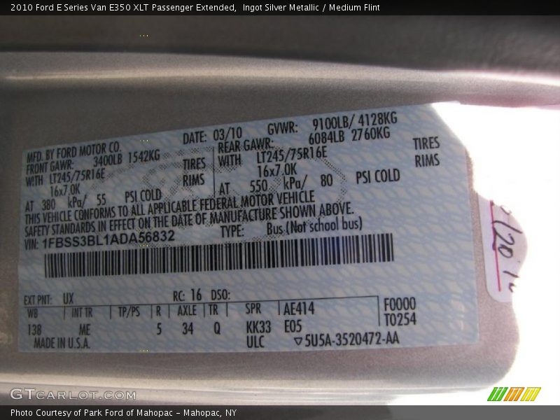 Ingot Silver Metallic / Medium Flint 2010 Ford E Series Van E350 XLT Passenger Extended