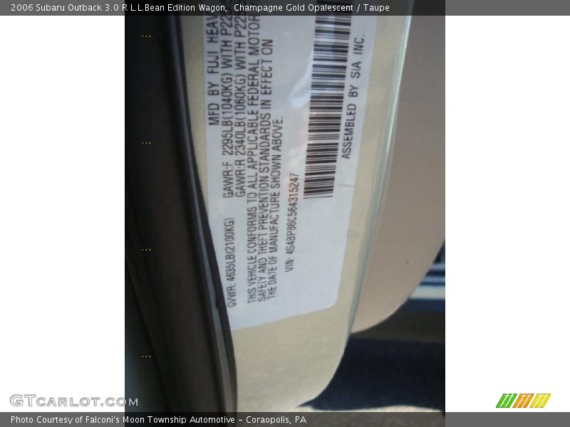 Champagne Gold Opalescent / Taupe 2006 Subaru Outback 3.0 R L.L.Bean Edition Wagon