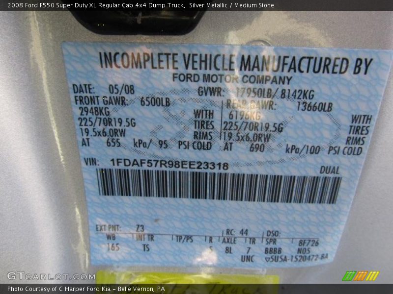 Silver Metallic / Medium Stone 2008 Ford F550 Super Duty XL Regular Cab 4x4 Dump Truck