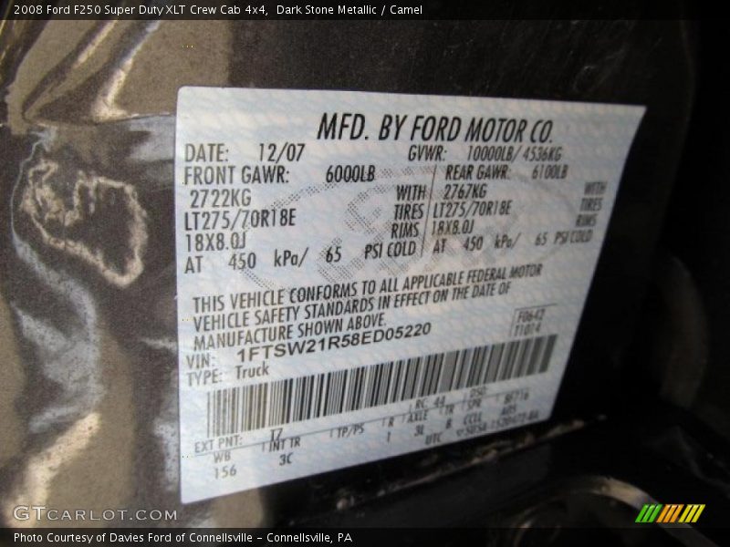 Dark Stone Metallic / Camel 2008 Ford F250 Super Duty XLT Crew Cab 4x4