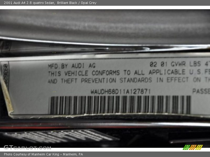 Brilliant Black / Opal Grey 2001 Audi A4 2.8 quattro Sedan