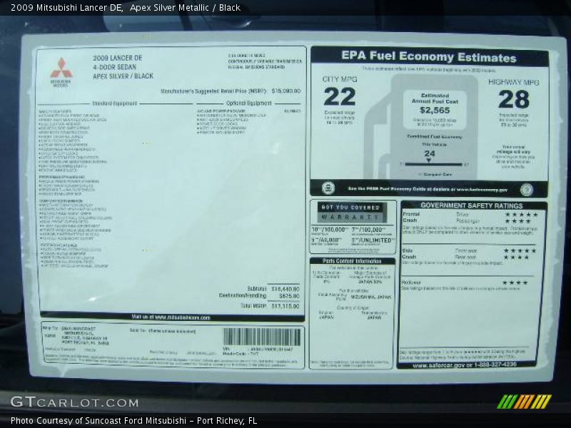 Apex Silver Metallic / Black 2009 Mitsubishi Lancer DE