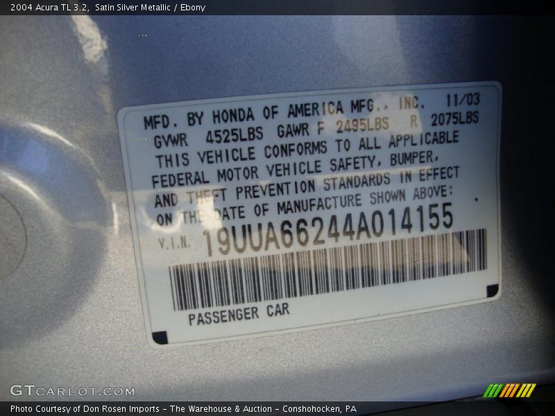 Satin Silver Metallic / Ebony 2004 Acura TL 3.2