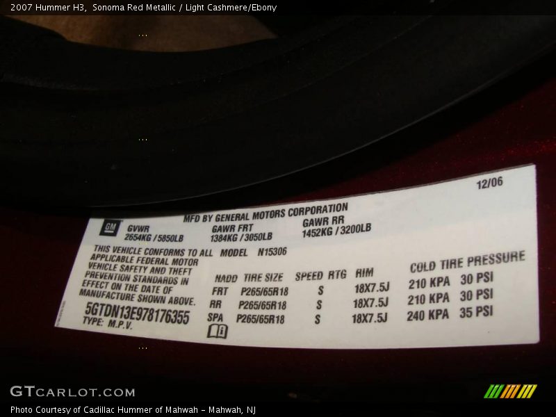 Sonoma Red Metallic / Light Cashmere/Ebony 2007 Hummer H3