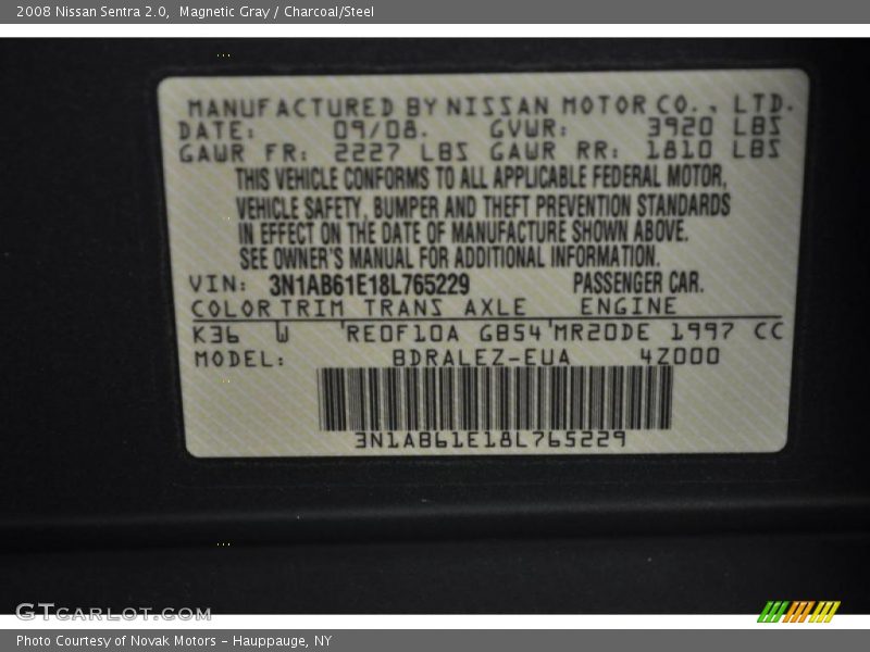 Magnetic Gray / Charcoal/Steel 2008 Nissan Sentra 2.0