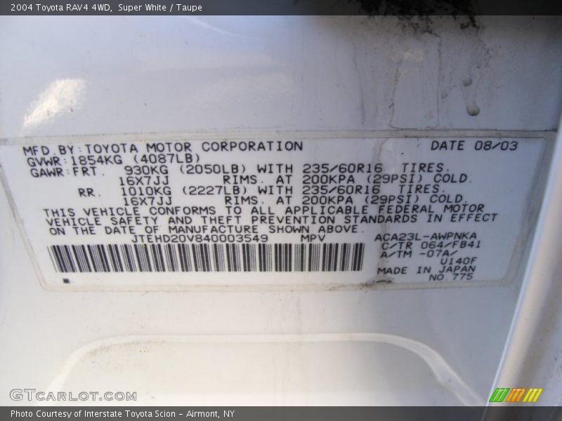 Super White / Taupe 2004 Toyota RAV4 4WD