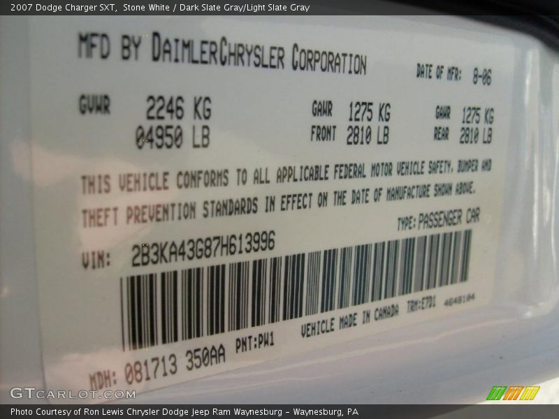 Stone White / Dark Slate Gray/Light Slate Gray 2007 Dodge Charger SXT