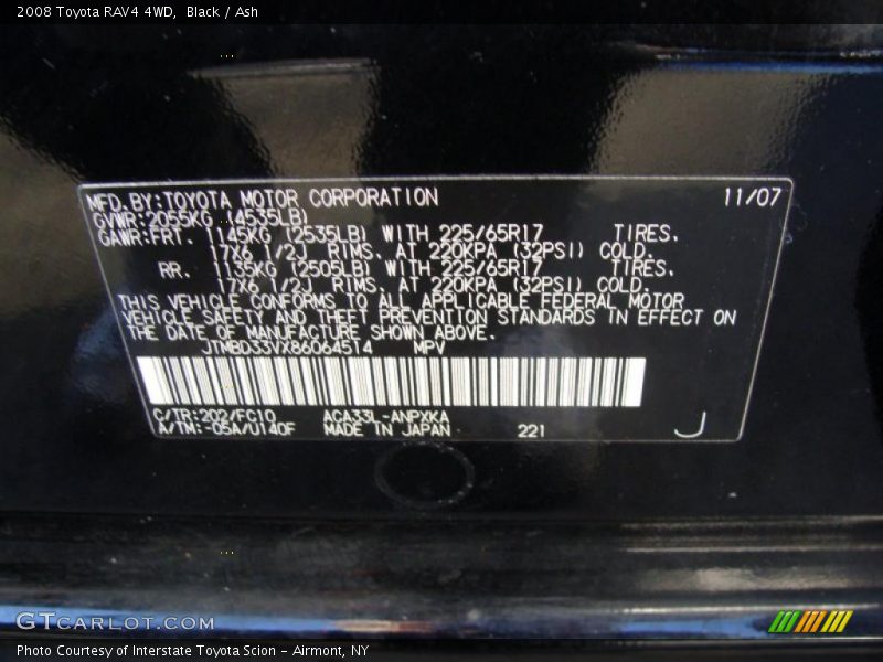 Black / Ash 2008 Toyota RAV4 4WD