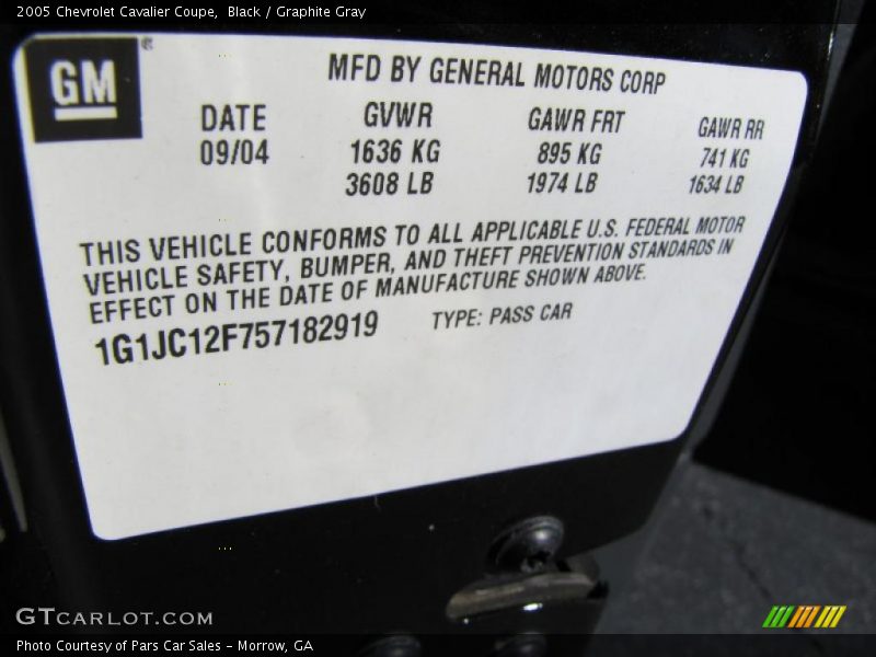 Black / Graphite Gray 2005 Chevrolet Cavalier Coupe