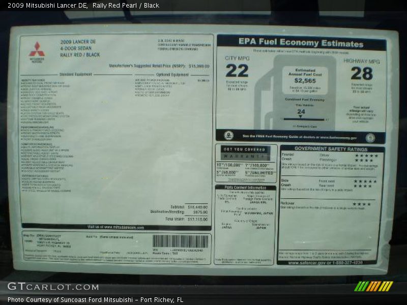 Rally Red Pearl / Black 2009 Mitsubishi Lancer DE