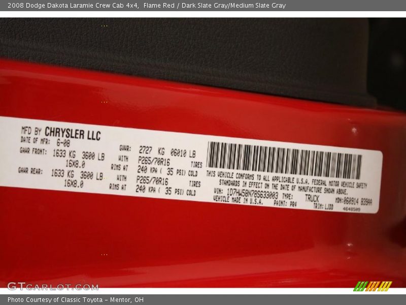 Flame Red / Dark Slate Gray/Medium Slate Gray 2008 Dodge Dakota Laramie Crew Cab 4x4