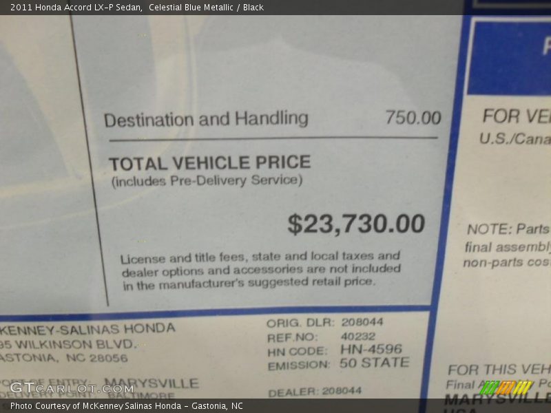 Celestial Blue Metallic / Black 2011 Honda Accord LX-P Sedan