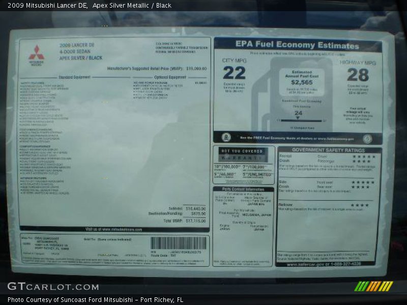 Apex Silver Metallic / Black 2009 Mitsubishi Lancer DE