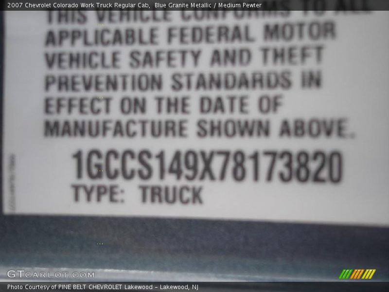 Blue Granite Metallic / Medium Pewter 2007 Chevrolet Colorado Work Truck Regular Cab