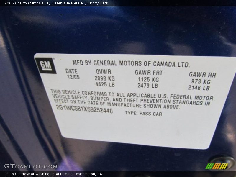 Laser Blue Metallic / Ebony Black 2006 Chevrolet Impala LT
