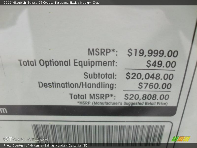  2011 Eclipse GS Coupe Window Sticker