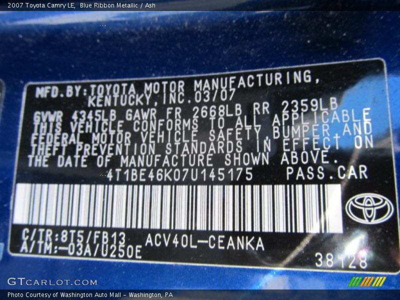 Blue Ribbon Metallic / Ash 2007 Toyota Camry LE