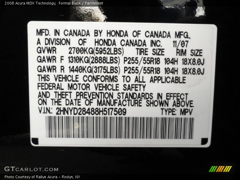Formal Black / Parchment 2008 Acura MDX Technology