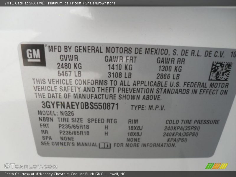 Platinum Ice Tricoat / Shale/Brownstone 2011 Cadillac SRX FWD