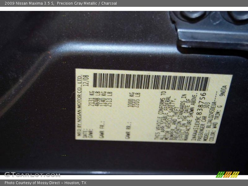 Precision Gray Metallic / Charcoal 2009 Nissan Maxima 3.5 S