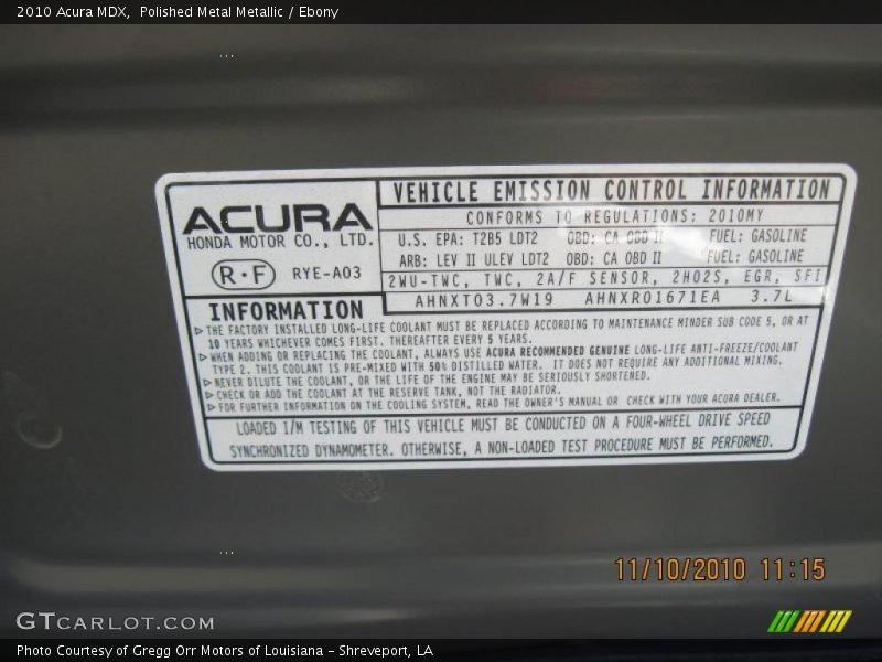Polished Metal Metallic / Ebony 2010 Acura MDX