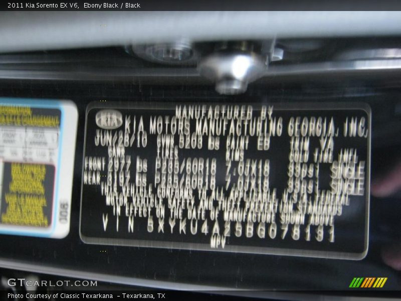 Ebony Black / Black 2011 Kia Sorento EX V6