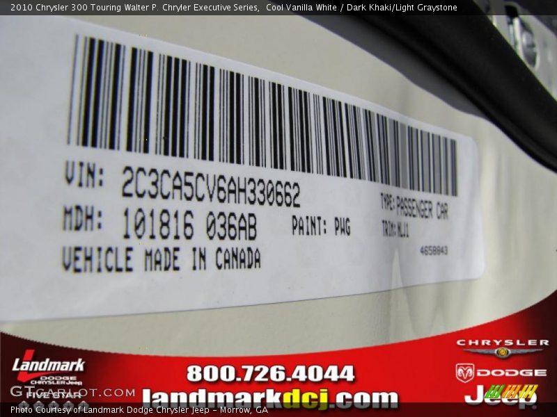 Cool Vanilla White / Dark Khaki/Light Graystone 2010 Chrysler 300 Touring Walter P. Chryler Executive Series
