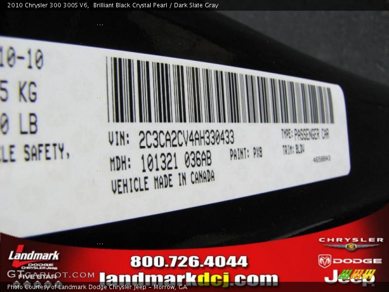 Brilliant Black Crystal Pearl / Dark Slate Gray 2010 Chrysler 300 300S V6