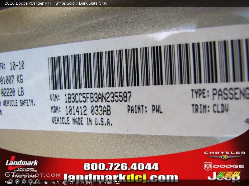 White Gold / Dark Slate Gray 2010 Dodge Avenger R/T