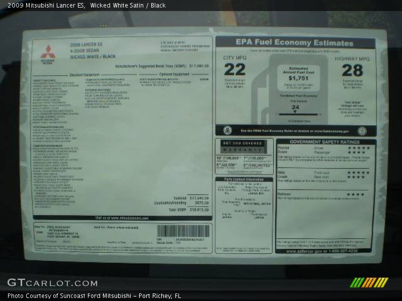 Wicked White Satin / Black 2009 Mitsubishi Lancer ES